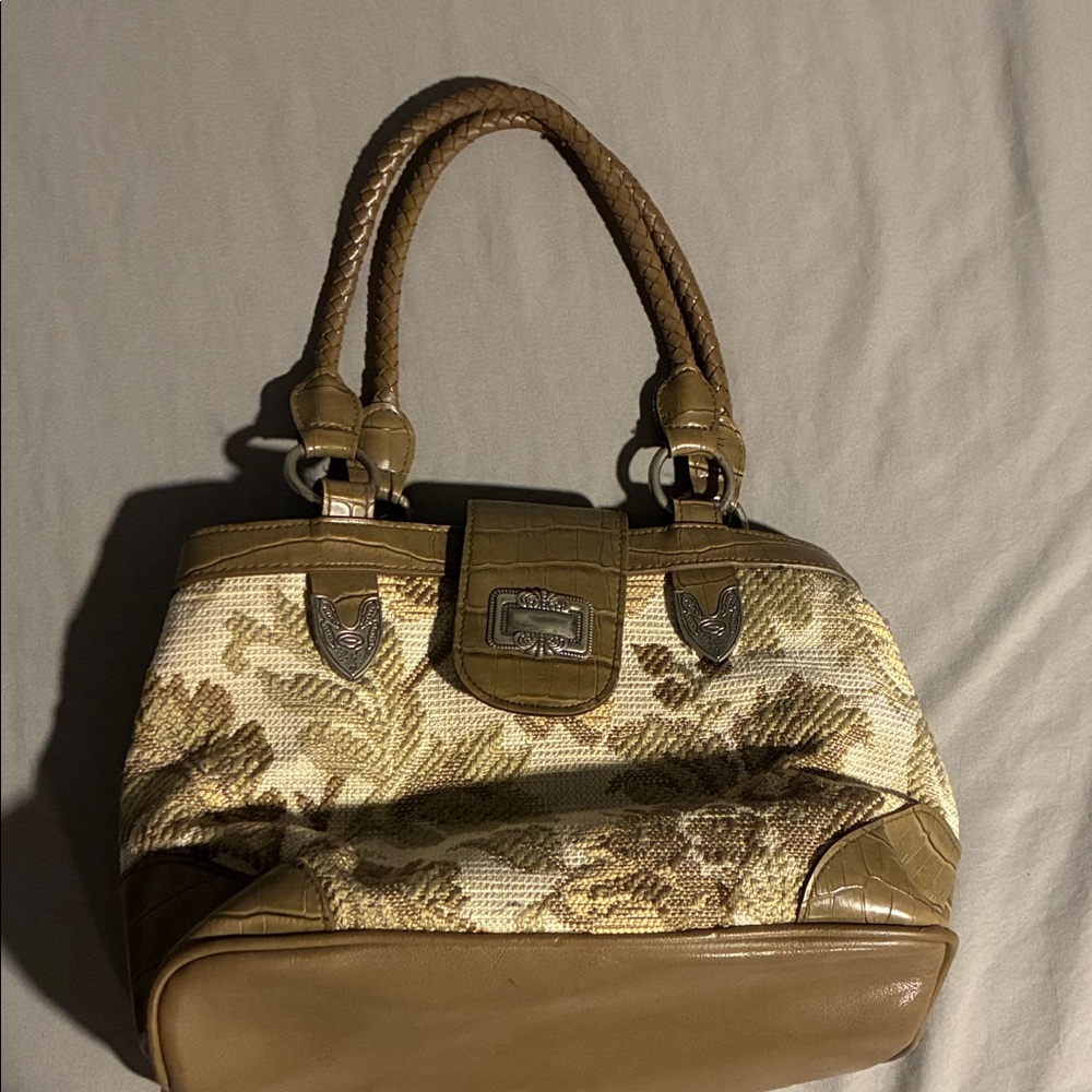 Elegant Floral Tan and Green/Brown Women's Handbag